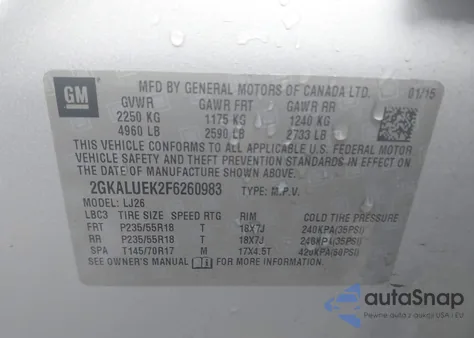 2015 GMC Terrain Denali z USA, uszkodzony, nr VIN 2GKALUEK2F6260983